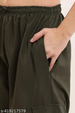 Green cargo trouser for women with multiple pockets and drawstring waist