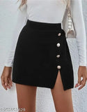 Black pleated skirt with gold buttons