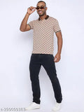 Peach checks cotton blend men's t-shirt by Austin Wood, short sleeves