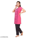 Printed cotton women's pyjama suit, soft and breathable for dreamy nights - Flower print, round neck, made in India