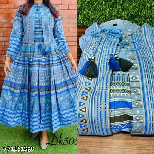 Plus size rayon slub long anarkali kurti with jacket, printed combo for women, Indian traditional attire for plus sizes on display