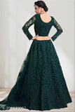 Embroidered net lehenga-choli set with dupatta, semi-stitched for Indian bridal wear