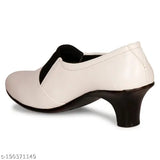 Synthetic leather slip-on heels for women and girls, trendy party and casual shoes in solid colors, Indian origin