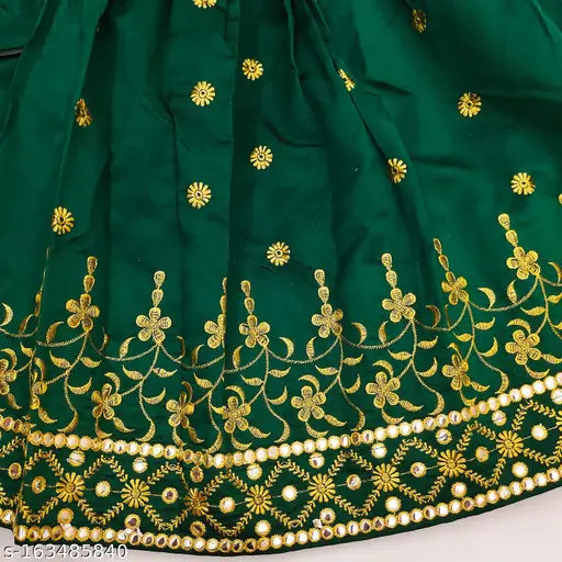 Embroidered taffeta silk lehenga choli for kids girls, vibrant Indian wedding outfit on display