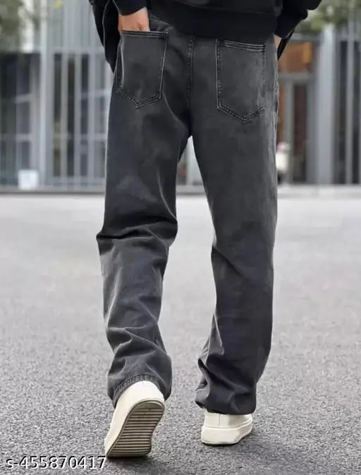 Men's solid cotton baggy jeans, size 30 (waist 30in, length 39in, hip 38in), made in India