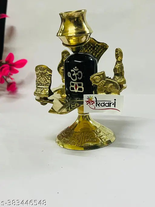 Black brass Shiv Pariwar with Shivling, Ganesha, Mata Parvati, Nandi - Indian religious sculpture set for pooja