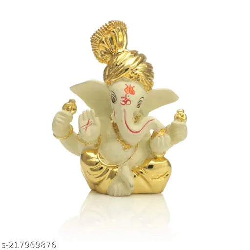 Golden terracotta-gold plated Ganesha idol (8x6cm), handcrafted Hindu decorative statue