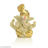 Golden terracotta-gold plated Ganesha idol (8x6cm), handcrafted Hindu decorative statue