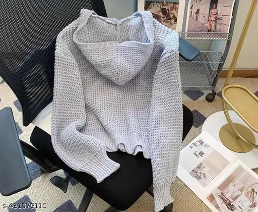 Imported wool solid Barbara sweater, long sleeves on hanger, size M (bust 36 in, length 21 in), made in India