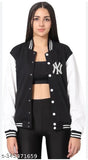Woolen NY printed varsity jacket for women, stylish design in XS-XXL sizes
