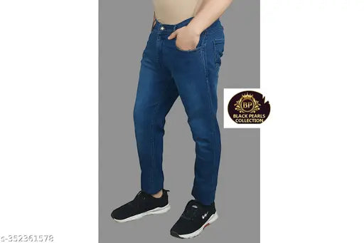 Attractive Galata Collection denim pants for men, solid blue denim, size 30 (waist 30in, length 42in), Indian-made jeans on hanger