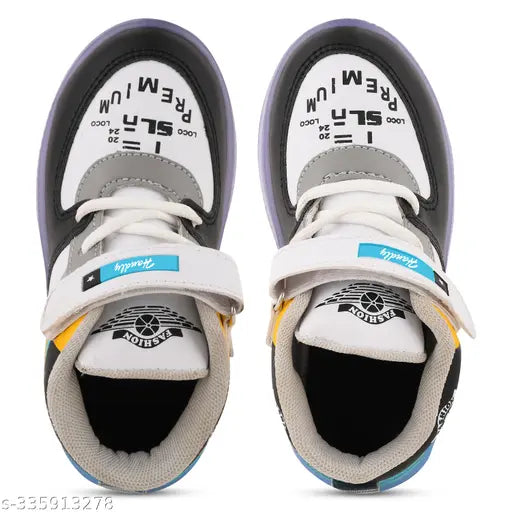 Lightweight, green and white, kids' velcro athletic shoes with LED lights
