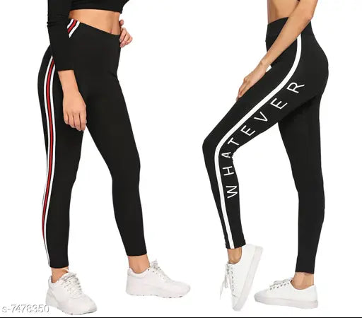 Striped cotton blend ankle length jeggings combo pack for women, India-made