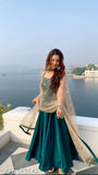 Aqua Blue Art Silk Anushka Gowns Set with Dupatta, sleeveless, India-origin
