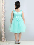 Rama Green embellished net dress for kids parties, sleeveless and knee-length