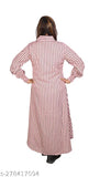 Striped crepe long-sleeve casual kurta, front slit design, women's festive wear, size L (bust 40 in), Indian origin