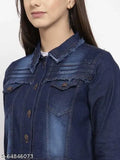 Blue Denim 3 Patti Women's Jacket, Solid Pattern, Long Sleeves, Versatile Casual Wear