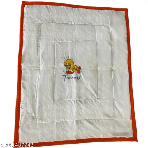 Cotton Tweety Jumbo quilt, single white sleeping quilt with Tweety design embroidery, ideal for mild winter seasons