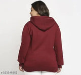 Stylish XXL fleece zip hoodie for women, solid color, long sleeves