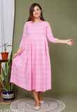 Rayon printed combi O-neck hem gown with multicolor three-quarter sleeves, India-origin