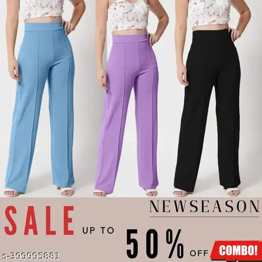 Cotton blend high-rise bootcut bellbottom trousers set, vintage-inspired women's trouser pants in 3 sizes