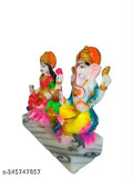Hand-painted cultured marble Lakshmi Ganesha statues pair, Indian diwali decor for home or office. Exquisite craftsmanship - Mata Lakshmi & Lord Ganesha idols, 14 cm tall, 6 cm wide, and 15 cm long