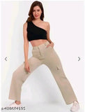 Women's mid waist cotton blend cargo trousers, regular use and casual wear, featuring 4 pockets - India-made ladies bottom wear