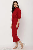 Red crepe fabric 3/4th sleeve jumpsuit by KGN Fashion - fashion-forward, quality Indo-western women's wear