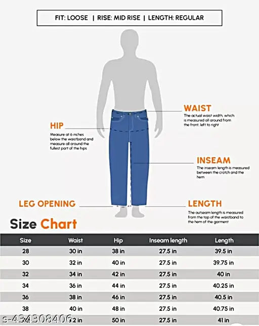 Stylish black denim baggy jeans for men, dyed/washed, size 30 (30waist-40length-40hip)