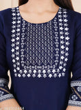 Navy embroidered printed dress with intricate designs