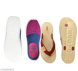 Blue and pink mesh casual shoes & cream slippers (Pack of 2) - lightweight, ankle-loop ballerinas for women