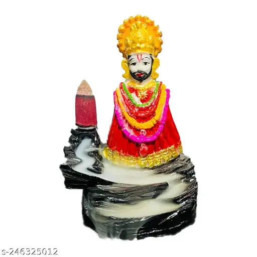 Colorful Resin Khatu Shyam Ji Backflow Incense Holder (12cm Height), includes 10 bckflow cones for home, temple, or office decor