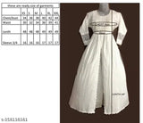 Cotton blend striped whit long frock with embroidery, three-quarter sleeves, high quality stitching. XS (44in bust, 48in length), S (36in bust, 48in length), M (38in bust, 48in length), L (40in bust, 48in length), XL (42in bust, 48in length), XXL (44in bust, 48in length). Comfortable fabric, perfect fitting pattern, made in India