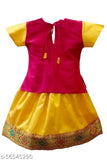 Kids traditional pattu pavadai & Lehenga choli set, cotton silk, short sleeves, embroidered patterns. Ready-to-wear Indian festive outfit for 3 months to 8 years