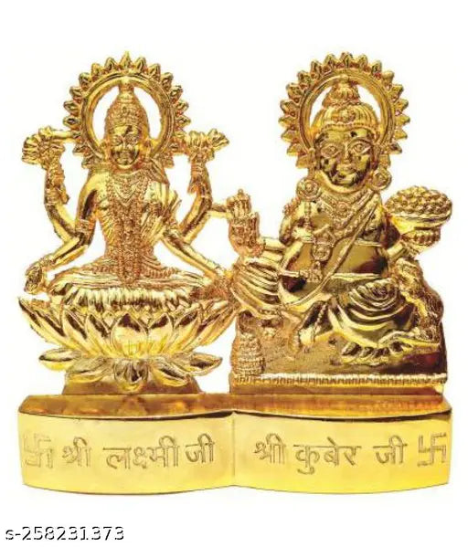 Handcrafted gold-plated Brass Laxmi-Kuber Idol Statue, Indian artistry for home/office decoration or gifting - 6cm (Metal, Gold)