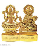 Handcrafted gold-plated Brass Laxmi-Kuber Idol Statue, Indian artistry for home/office decoration or gifting - 6cm (Metal, Gold)