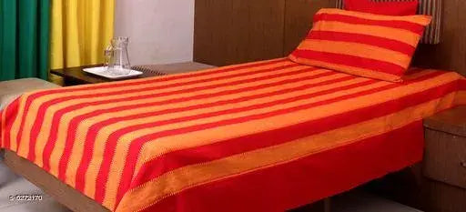 Trendy striped cotton single bedsheets (140 thread count, 90x60 size)