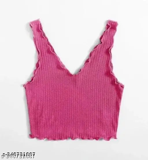 Cotton Blend sleeveless V-neck tunic, solid color Piko Rani by Anubhav Garments, India