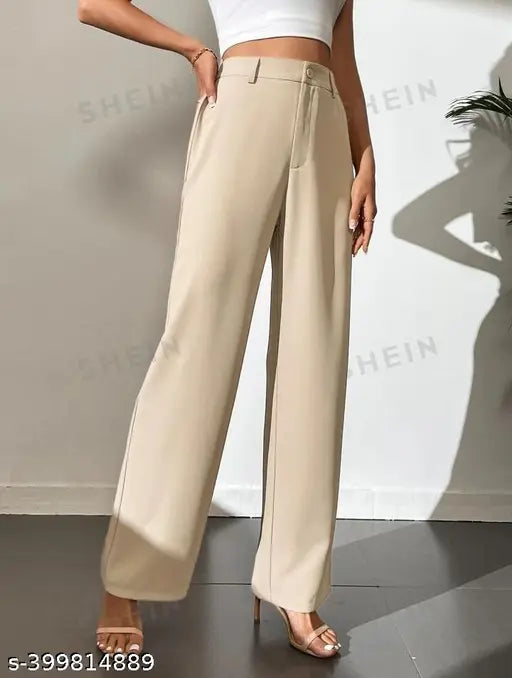 Beige wool wide-leg trousers