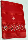 Red sari with gold border and embroidery