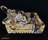 Glass Vastu turtle crystal showpiece for decoration - Indian-made, small square plate with 3cm turtle
