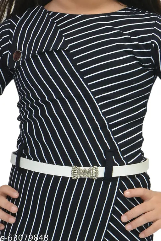 Black and white striped women's dress with belt