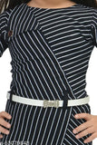 Black and white striped women's dress with belt