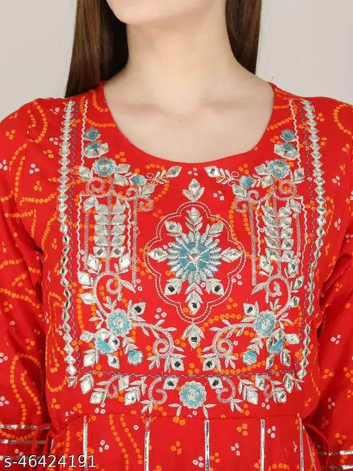 Embroidered rayon three-quarter sleeve kurta, stylish Indian fashion on mannequin