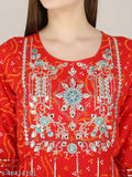 Embroidered rayon three-quarter sleeve kurta, stylish Indian fashion on mannequin