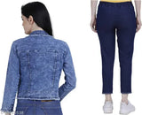 Solid denim denim jackets & joggers for girls, long-sleeved, India origin