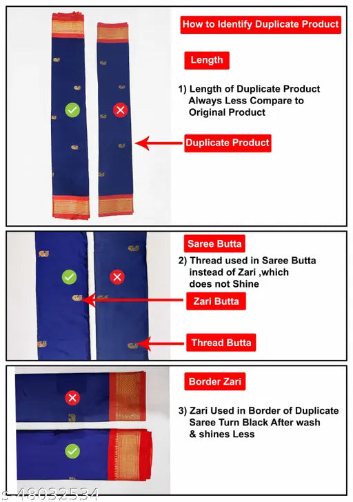 Navy Red Paithani Cotton Silk Saree & Blouse Piece, traditional Maharashtrian design on Zari woven border