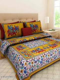 Cotton printed queen double bed sheet with 2 pillow covers, 144 thread count, Indian origin