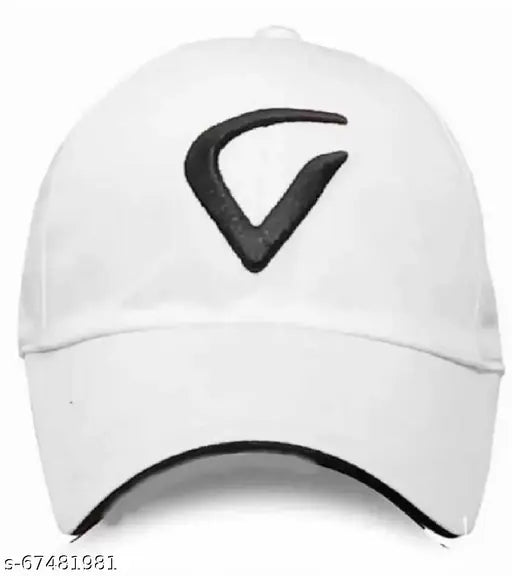 White cotton baseball cap, featuring Virat brand logo, size L for men