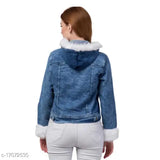 Denim waistcoat from Urbane Modern Women Jackets, self-design net pattern on long sleeves